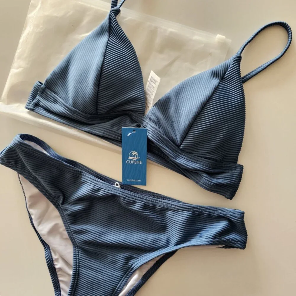 New CUPSHE Turquoise Ribbed Bikini Set - Picture 4 of 10